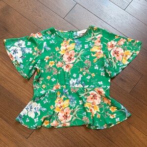 Loft Floral Short Sleeve Peplum Style Blouse Size 4P - C22-004